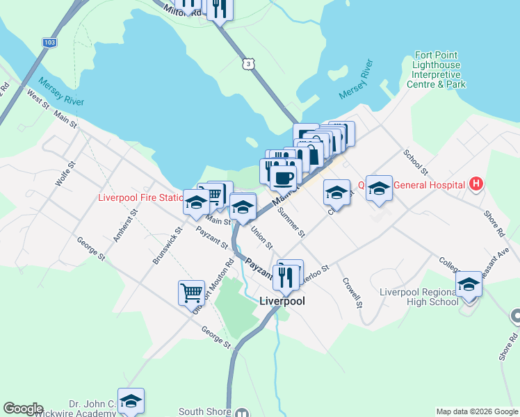 map of restaurants, bars, coffee shops, grocery stores, and more near 406 Main Street in Milton