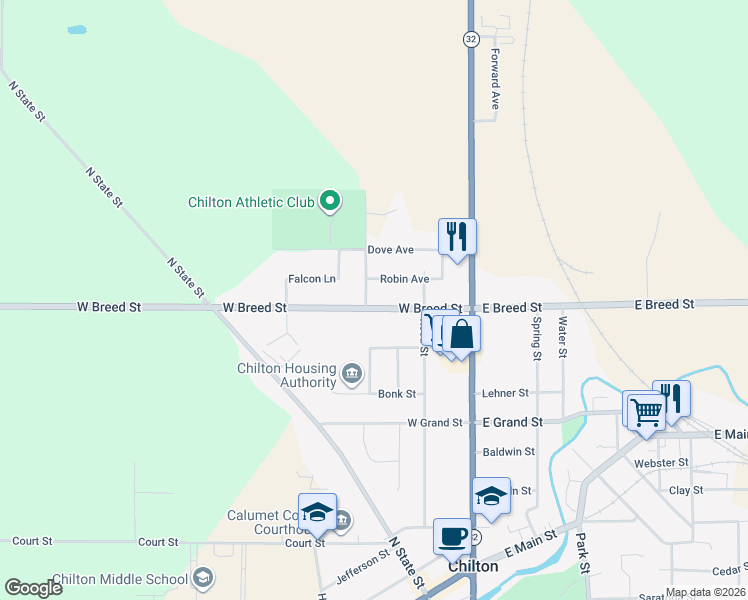 map of restaurants, bars, coffee shops, grocery stores, and more near 210 West Breed Street in Chilton