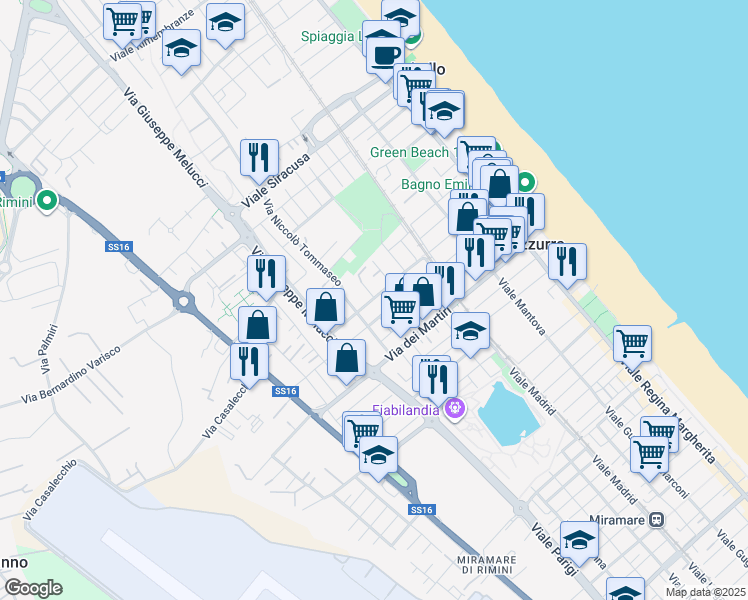 map of restaurants, bars, coffee shops, grocery stores, and more near 51-61 Viale Leonardo da Vinci in Rimini
