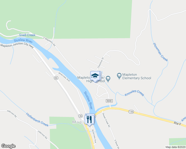 map of restaurants, bars, coffee shops, grocery stores, and more near 88164 Chestnut Street in Mapleton