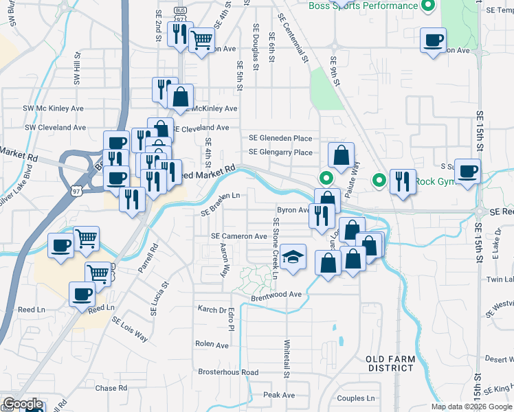 map of restaurants, bars, coffee shops, grocery stores, and more near 20513 Southeast Evian Avenue in Bend