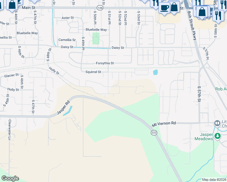 map of restaurants, bars, coffee shops, grocery stores, and more near 5057 Jasper Road in Springfield