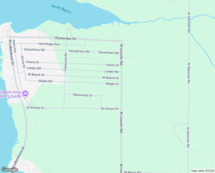 map of restaurants, bars, coffee shops, grocery stores, and more near 6583 Maple Road in Ludington