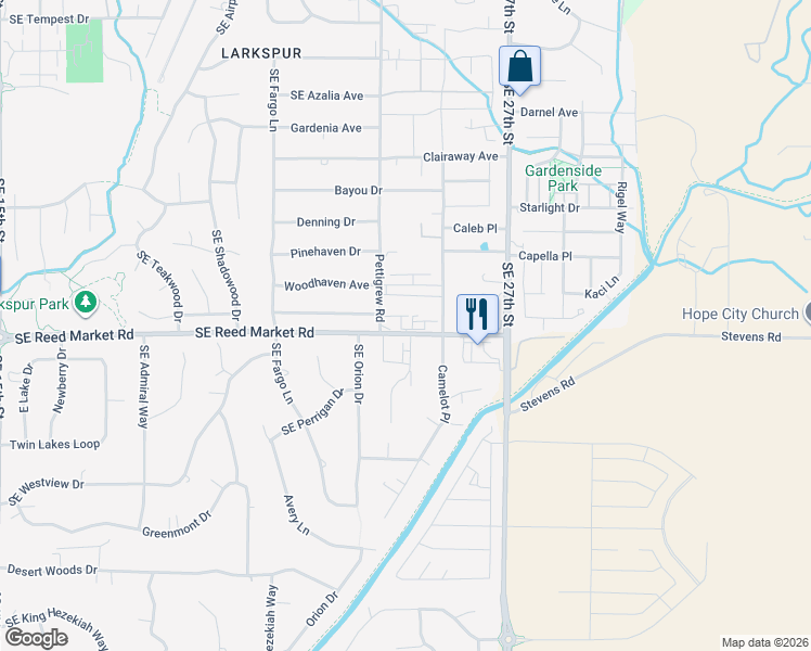 map of restaurants, bars, coffee shops, grocery stores, and more near 21124 Southeast Reed Market Road in Bend