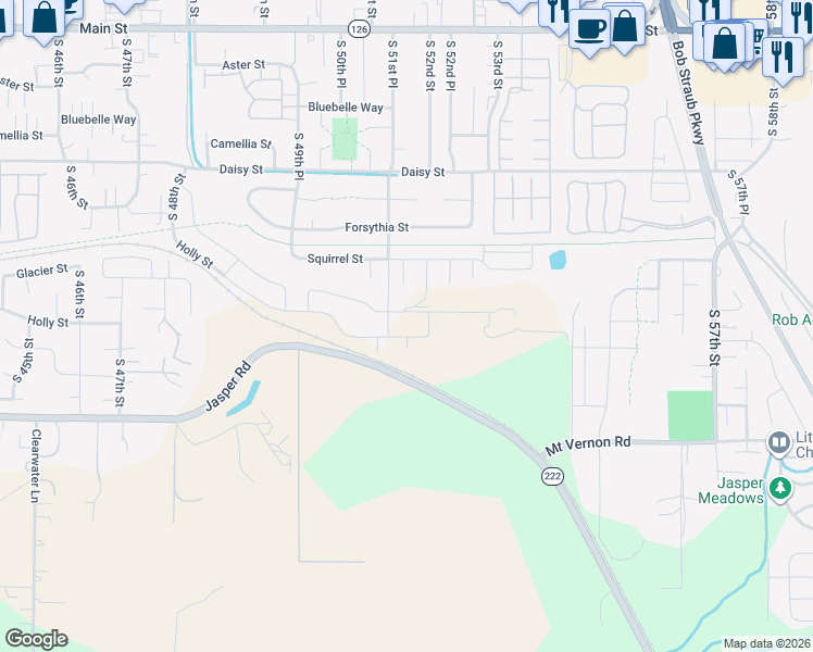 map of restaurants, bars, coffee shops, grocery stores, and more near 5057 Jasper Road in Springfield