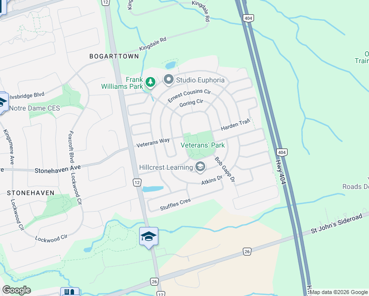 map of restaurants, bars, coffee shops, grocery stores, and more near 847 Memorial Circle in Newmarket