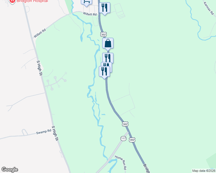 map of restaurants, bars, coffee shops, grocery stores, and more near 250 Portland Road in Bridgton