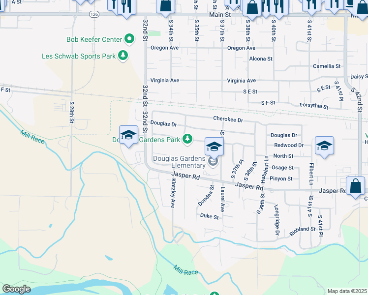 map of restaurants, bars, coffee shops, grocery stores, and more near 3370 Osage Street in Springfield