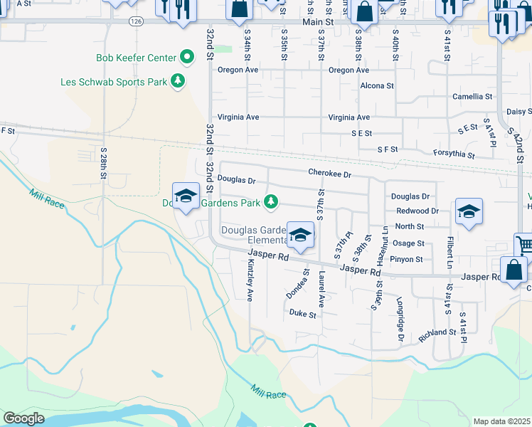 map of restaurants, bars, coffee shops, grocery stores, and more near 3370 Osage Street in Springfield