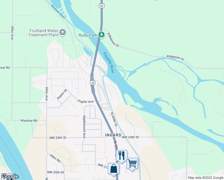 map of restaurants, bars, coffee shops, grocery stores, and more near 2750 Alden Road in Fruitland