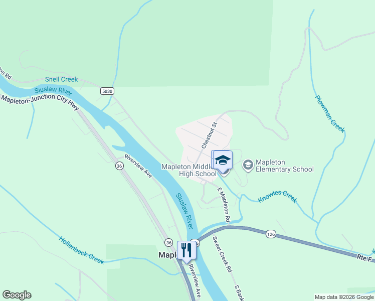 map of restaurants, bars, coffee shops, grocery stores, and more near 88164 Chestnut Street in Mapleton