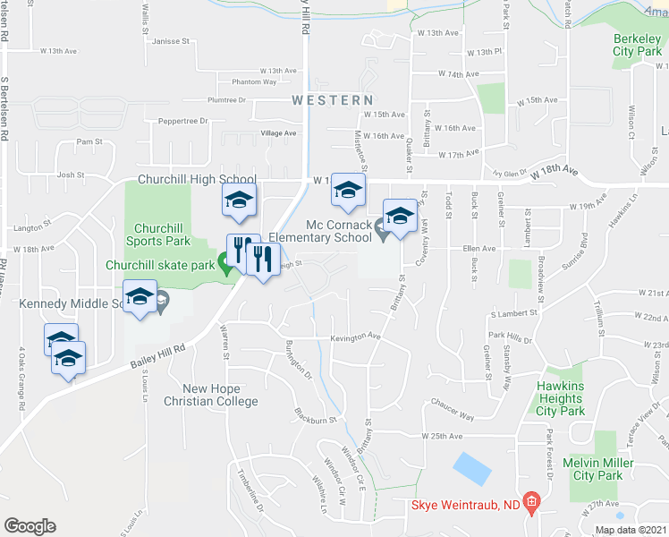 map of restaurants, bars, coffee shops, grocery stores, and more near 3639 Westleigh Street in Eugene