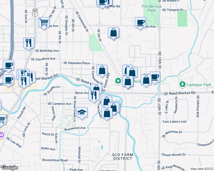 map of restaurants, bars, coffee shops, grocery stores, and more near 1170 Southeast Centennial Court in Bend