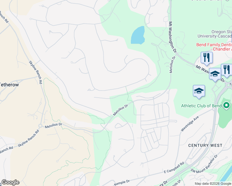 map of restaurants, bars, coffee shops, grocery stores, and more near 61488 Tam McArthur Loop in Bend