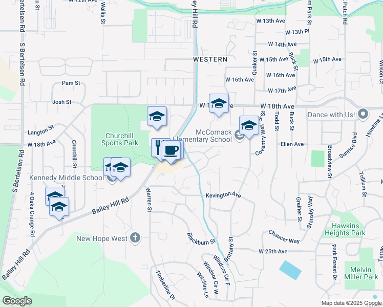 map of restaurants, bars, coffee shops, grocery stores, and more near 3800 Westleigh Street in Eugene