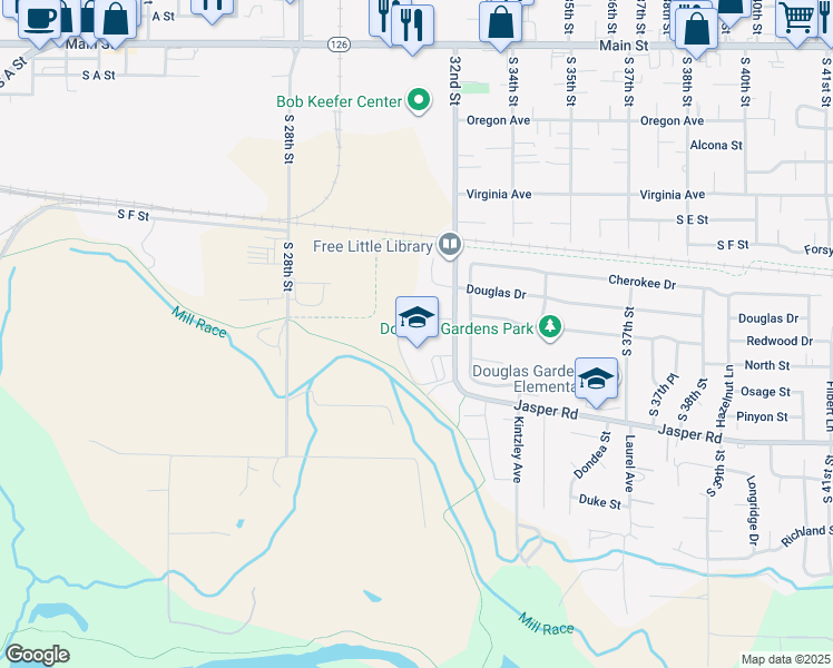 map of restaurants, bars, coffee shops, grocery stores, and more near 900 South 32nd Street in Springfield