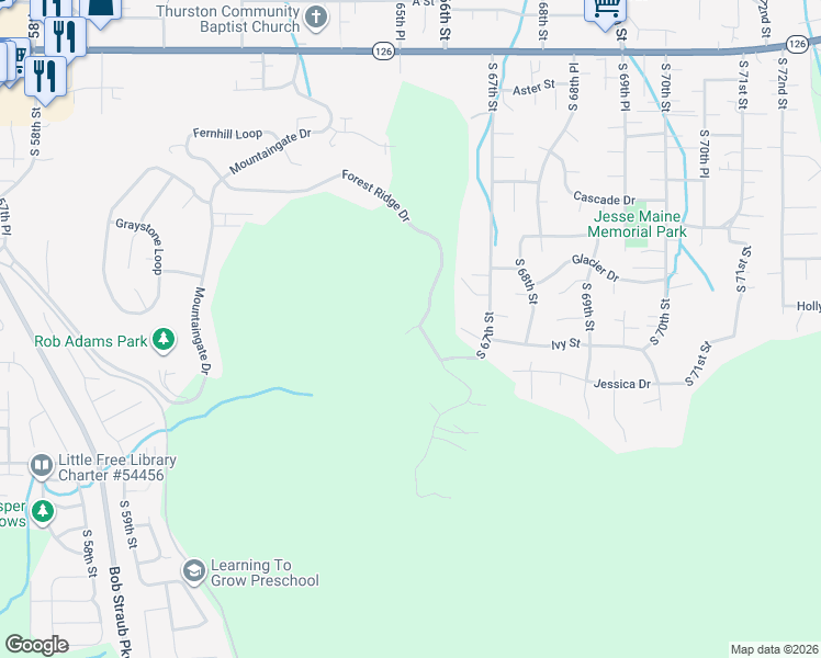 map of restaurants, bars, coffee shops, grocery stores, and more near 6684 Forest Ridge Drive in Springfield
