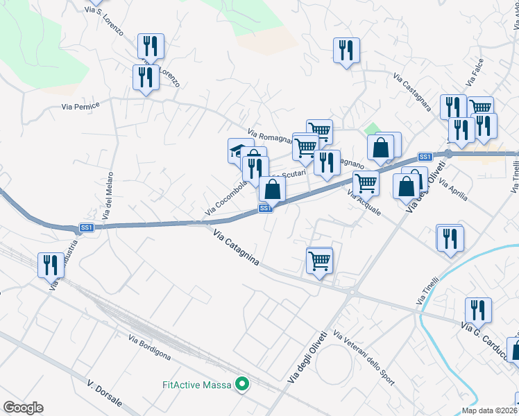 map of restaurants, bars, coffee shops, grocery stores, and more near 27 Piazza Istria in Massa