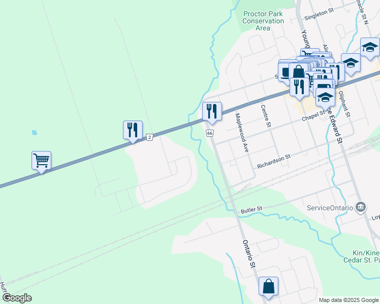map of restaurants, bars, coffee shops, grocery stores, and more near 199 Main Street in Brighton