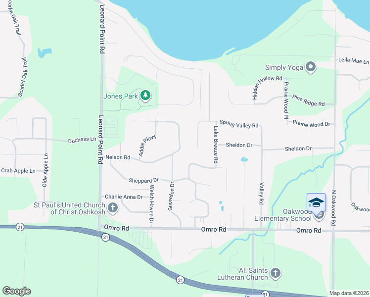 map of restaurants, bars, coffee shops, grocery stores, and more near 1473 Country Meadow Court in Oshkosh