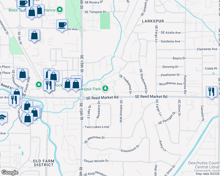 map of restaurants, bars, coffee shops, grocery stores, and more near 1700 Southeast Reed Market Road in Bend
