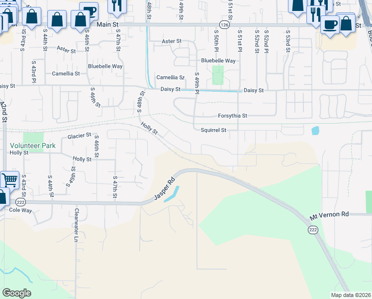 map of restaurants, bars, coffee shops, grocery stores, and more near 4950 Glacier Drive in Springfield