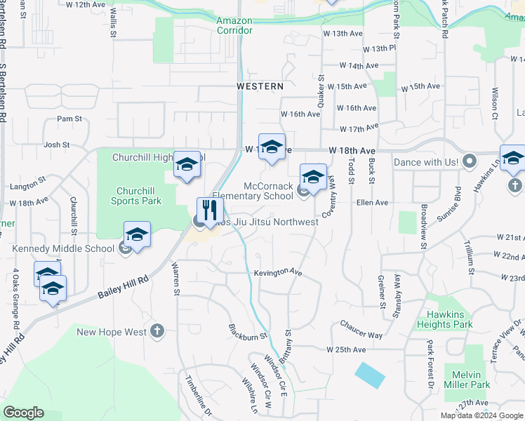 map of restaurants, bars, coffee shops, grocery stores, and more near 3755 Westleigh Street in Eugene