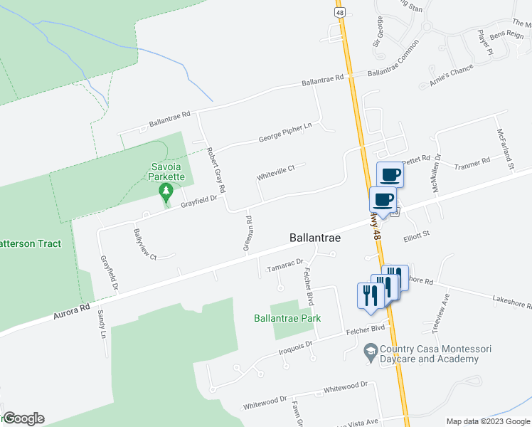 map of restaurants, bars, coffee shops, grocery stores, and more near 37 Greenan Road in Whitchurch-Stouffville
