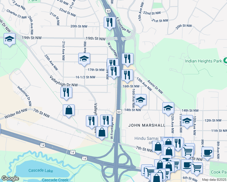 map of restaurants, bars, coffee shops, grocery stores, and more near 1515 U.S. 52 in Rochester