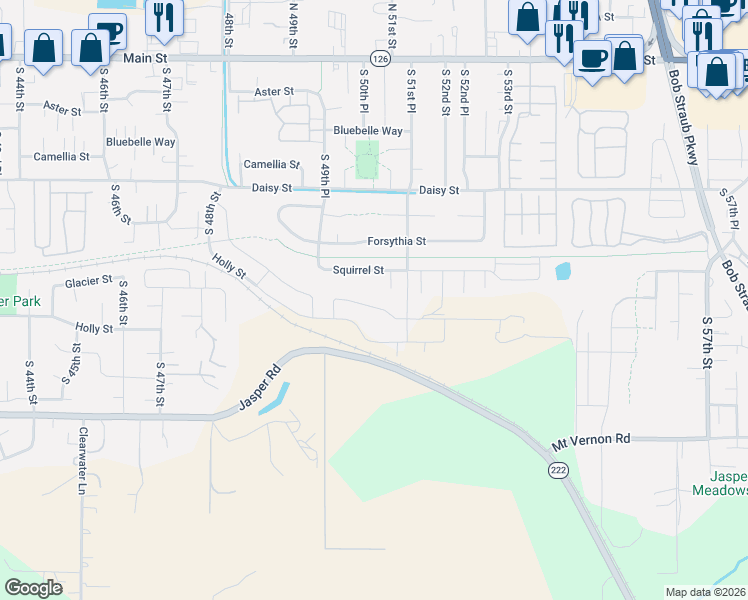 map of restaurants, bars, coffee shops, grocery stores, and more near 5024 Cedar View Drive in Springfield