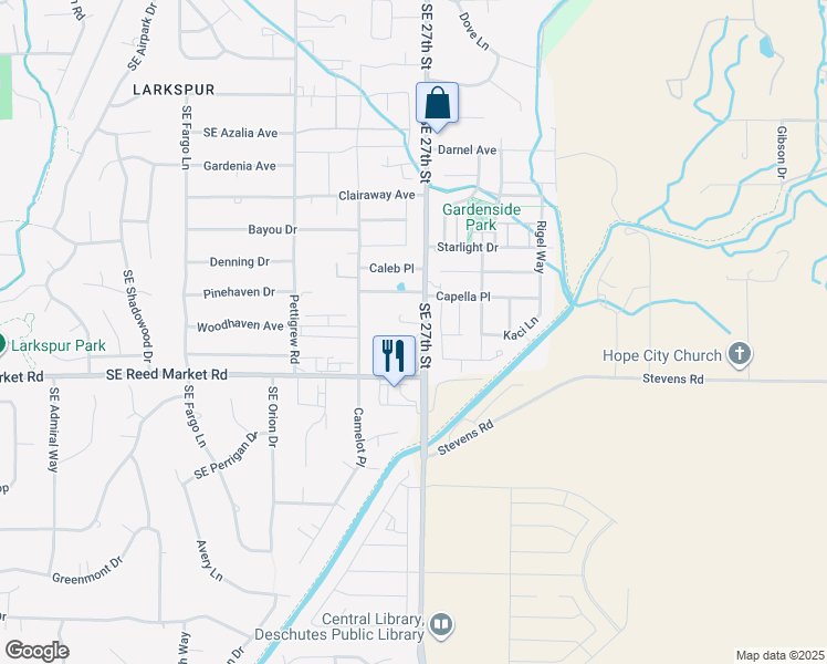 map of restaurants, bars, coffee shops, grocery stores, and more near 61633 Southeast 27th Street in Bend