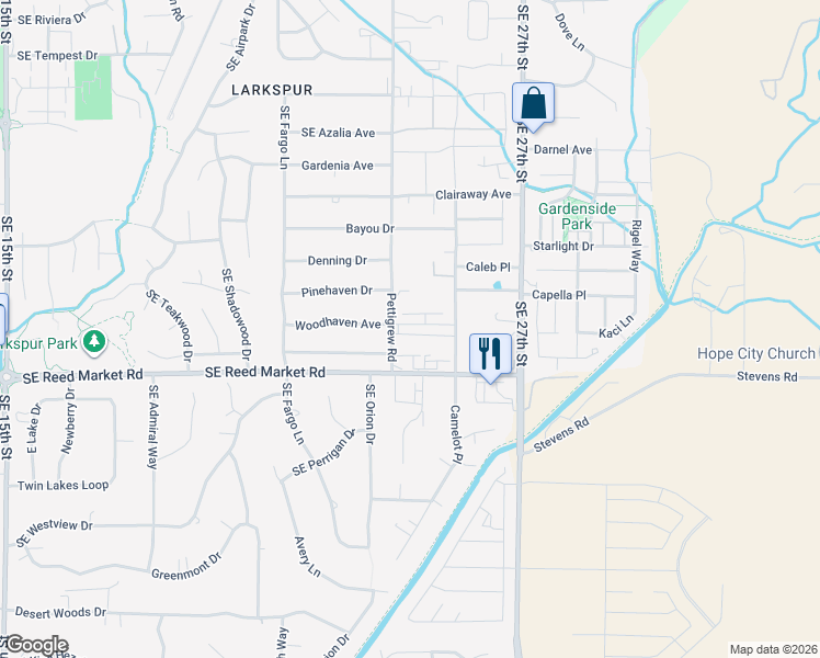 map of restaurants, bars, coffee shops, grocery stores, and more near 61632 Pettigrew Road in Bend