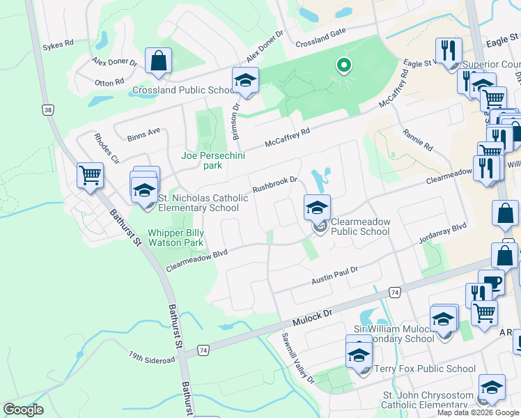 map of restaurants, bars, coffee shops, grocery stores, and more near 399 Seneca Court in Newmarket