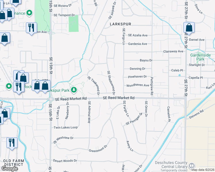 map of restaurants, bars, coffee shops, grocery stores, and more near 1144 Southeast Gatewood Place in Bend