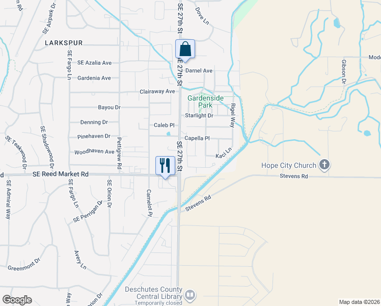 map of restaurants, bars, coffee shops, grocery stores, and more near 61640 Southeast 27th Street in Bend