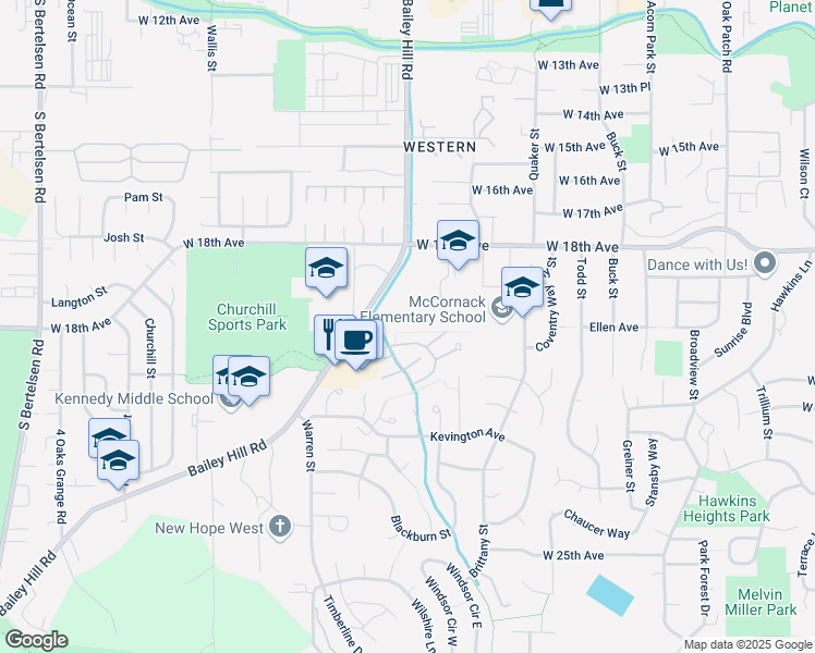 map of restaurants, bars, coffee shops, grocery stores, and more near 3800 Westleigh Street in Eugene