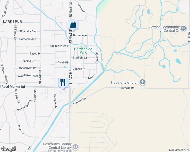 map of restaurants, bars, coffee shops, grocery stores, and more near 61644 Kaci Lane in Bend