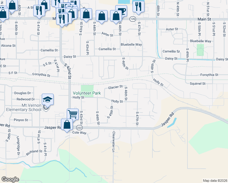 map of restaurants, bars, coffee shops, grocery stores, and more near 4459 Glacier Street in Springfield