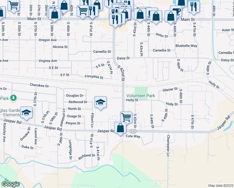 map of restaurants, bars, coffee shops, grocery stores, and more near 4191 Glacier View Drive in Springfield