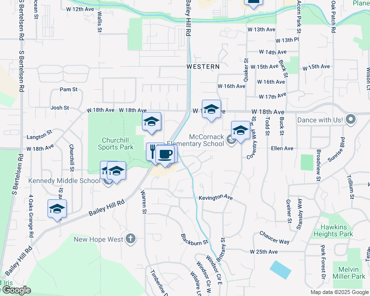 map of restaurants, bars, coffee shops, grocery stores, and more near 3800 Westleigh Street in Eugene