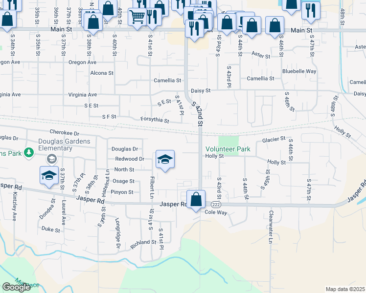 map of restaurants, bars, coffee shops, grocery stores, and more near 4161 Glacier View Drive in Springfield