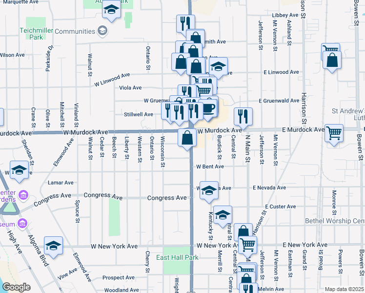 map of restaurants, bars, coffee shops, grocery stores, and more near 415 Hobbs Avenue in Oshkosh