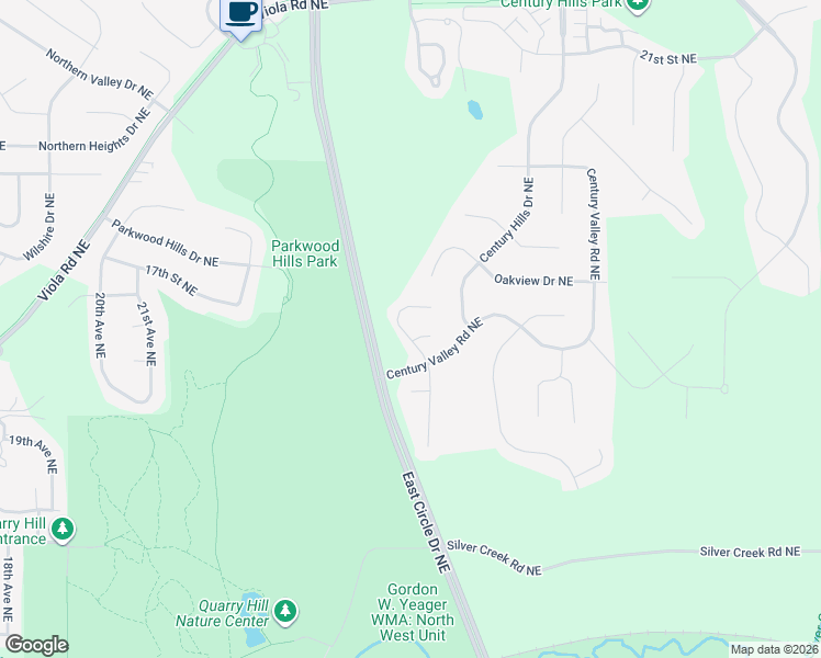 map of restaurants, bars, coffee shops, grocery stores, and more near 1616 Century Ridge Lane Northeast in Rochester