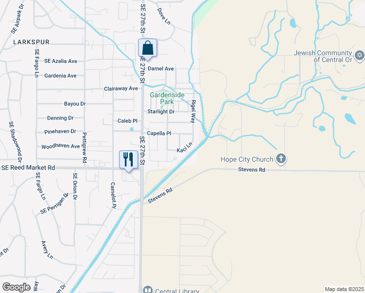 map of restaurants, bars, coffee shops, grocery stores, and more near 61644 Gemini Way in Bend