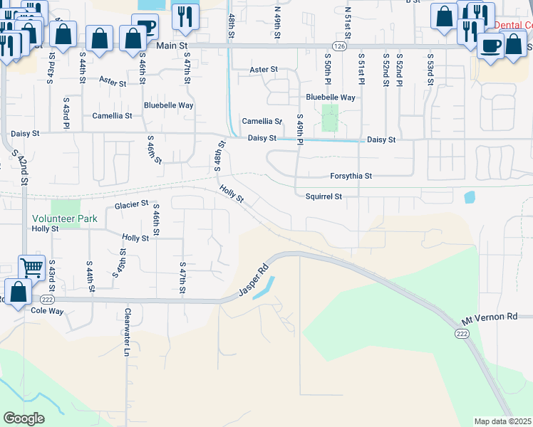 map of restaurants, bars, coffee shops, grocery stores, and more near 4916 Holly Street in Springfield