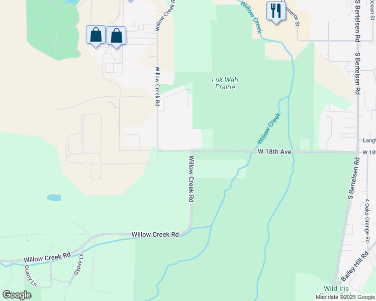 map of restaurants, bars, coffee shops, grocery stores, and more near 29803 Willow Creek Road in Eugene