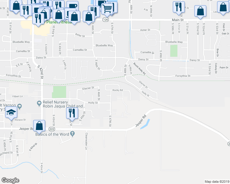 map of restaurants, bars, coffee shops, grocery stores, and more near 4723 Rocky Road in Springfield