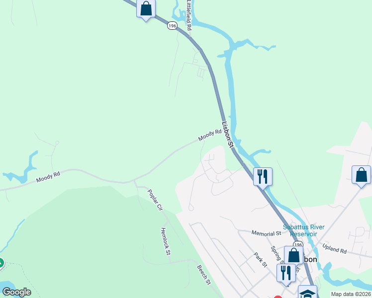 map of restaurants, bars, coffee shops, grocery stores, and more near 22 Moody Road in Lisbon