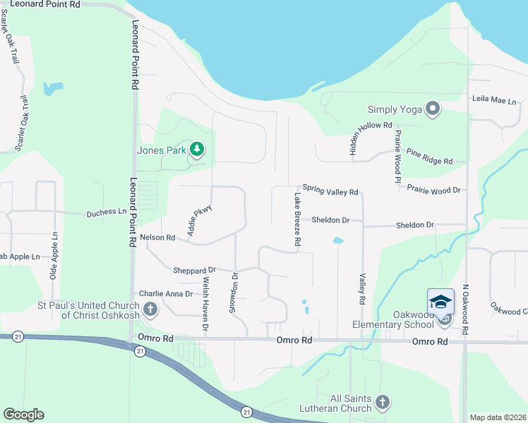 map of restaurants, bars, coffee shops, grocery stores, and more near 1473 Country Meadow Court in Oshkosh