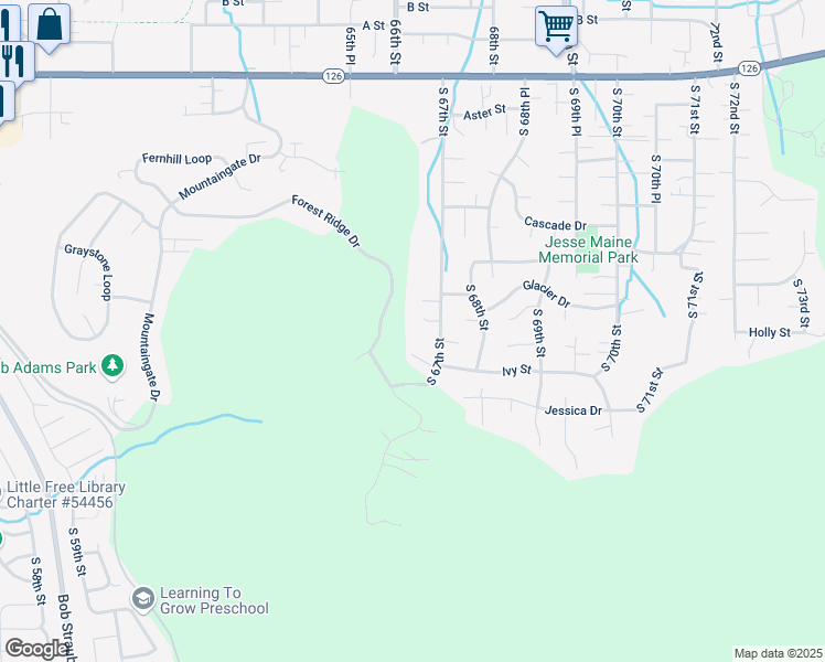 map of restaurants, bars, coffee shops, grocery stores, and more near 878 South 67th Street in Springfield